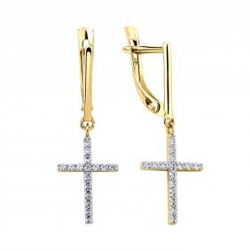 Серьги-кресты из лимонного золота TALANT с цирконием СФ 674ЖЗ СФ 674ЖЗ фото